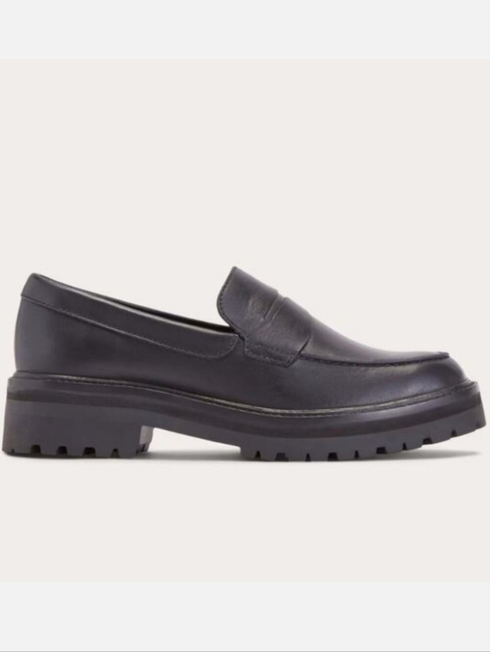 Everlane The Lug Loafer Black Leather Platform Chunky Penny Shoes Size 8.5